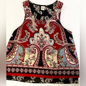 Bila Layered Tank Womens S Tulip Split Back Semi Sheer Bohemian Print Sleeveless